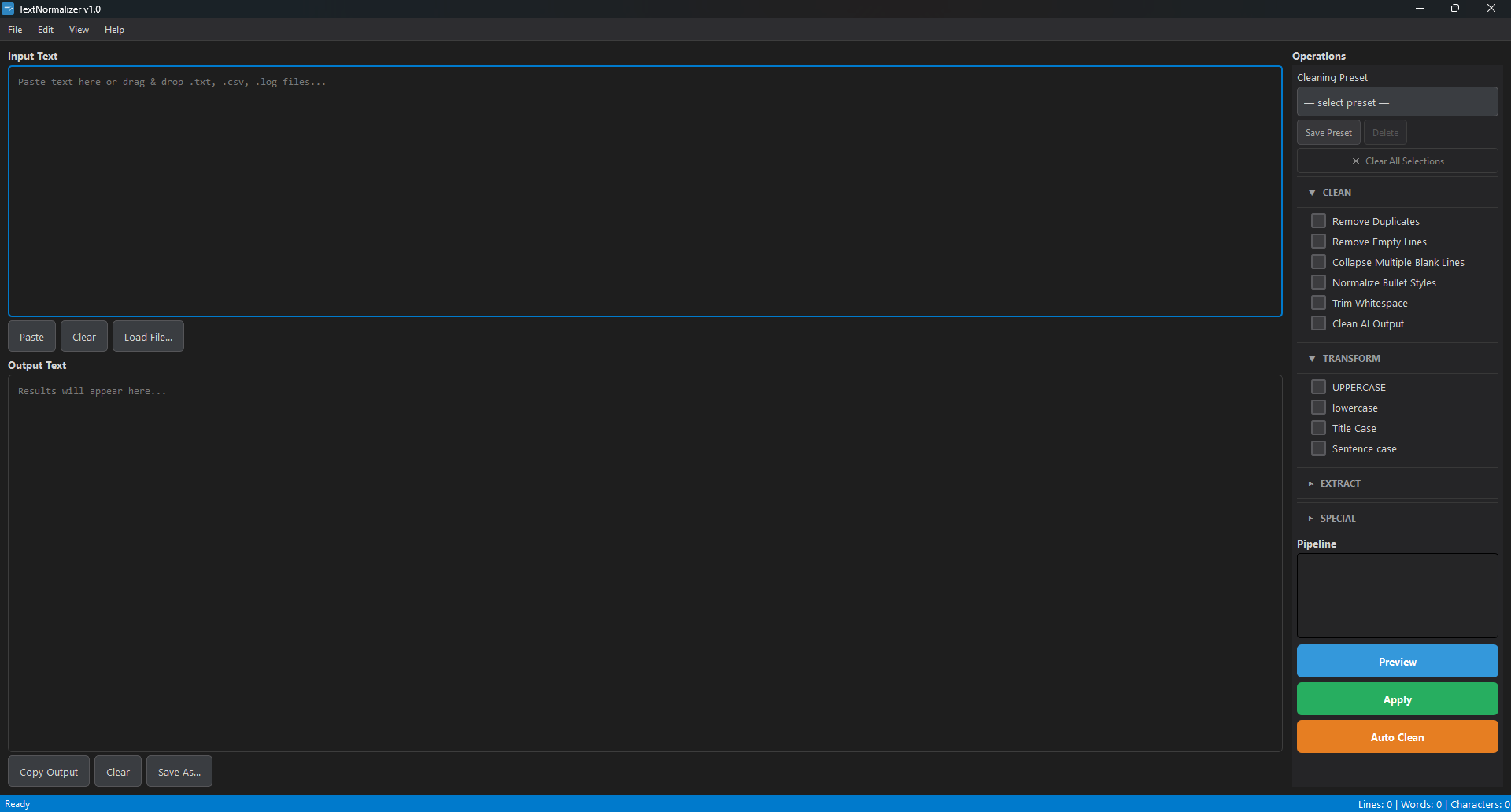 TextNormalizer interface preview